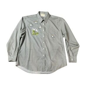 Vintage Fortune By‎ Stan Frog Embroidered Gingham Shirt Cottagecore Whimsy XL
